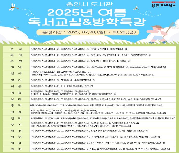 용인시특례시, 도서관에서 방학맞이 '여름 독서 교실‧방학 특강' 운영